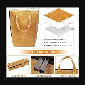 Hoywoul BBQ Meat Blanket Insulated Thermal Food Carrier Bag Waxed Canvas